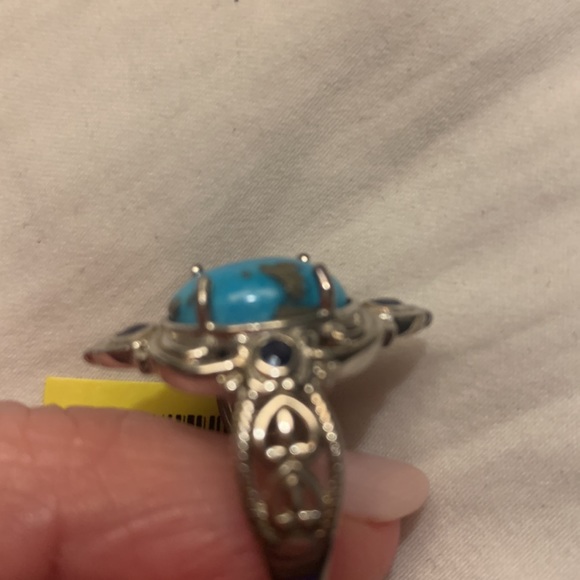 NWT Turquoise, Blue Sapphire Ring in Platinum over Sterling Silver 6.21 ctw - Picture 4 of 7